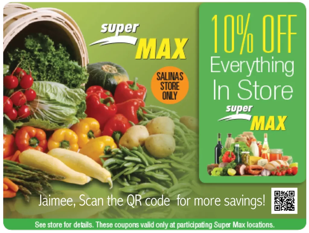 Grocery Store AcclaimMailer™ direct mail plastic postcard featuring one detachable offer card