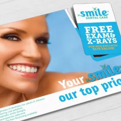 Dental jumbo direct mail plastic postcard with one break-off discount card