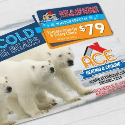 HVAC jumbo direct mail plastic postcard with one break-off discount card