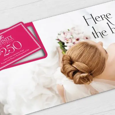 Jewelry Store oversize direct mail plastic postcard with single pop-out discount card