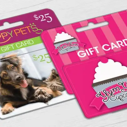 Pet Store and Cupcake Bakery point of purchase hanging display gift cards