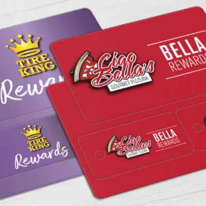 Automotive Tire Shop and Pizzeria Restaurant loyalty card with two key tags