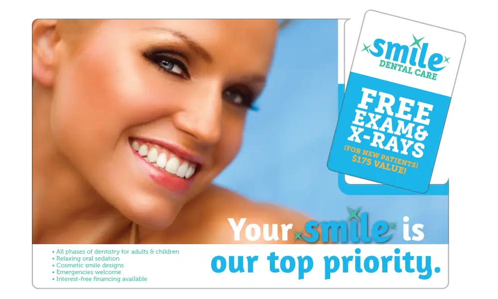 Dental Jumbo AcclaimMailer™ direct mail plastic postcard, featuring a detachable offer card