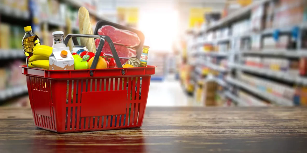 Shopping basket with fresh food