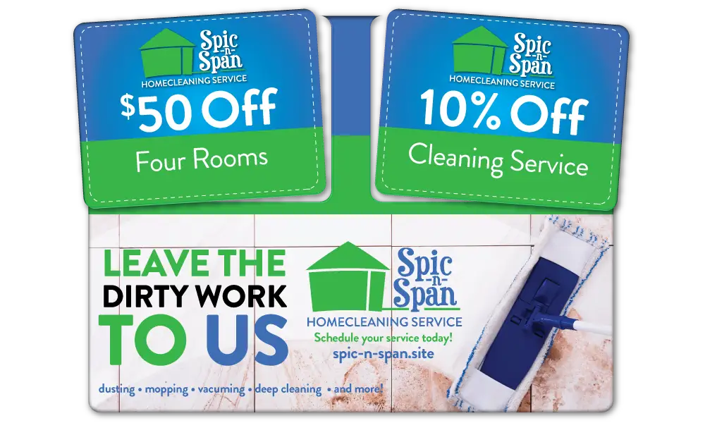 Cleaning Service AcclaimMailer™ direct mail plastic postcard featuring two detachable offer cards