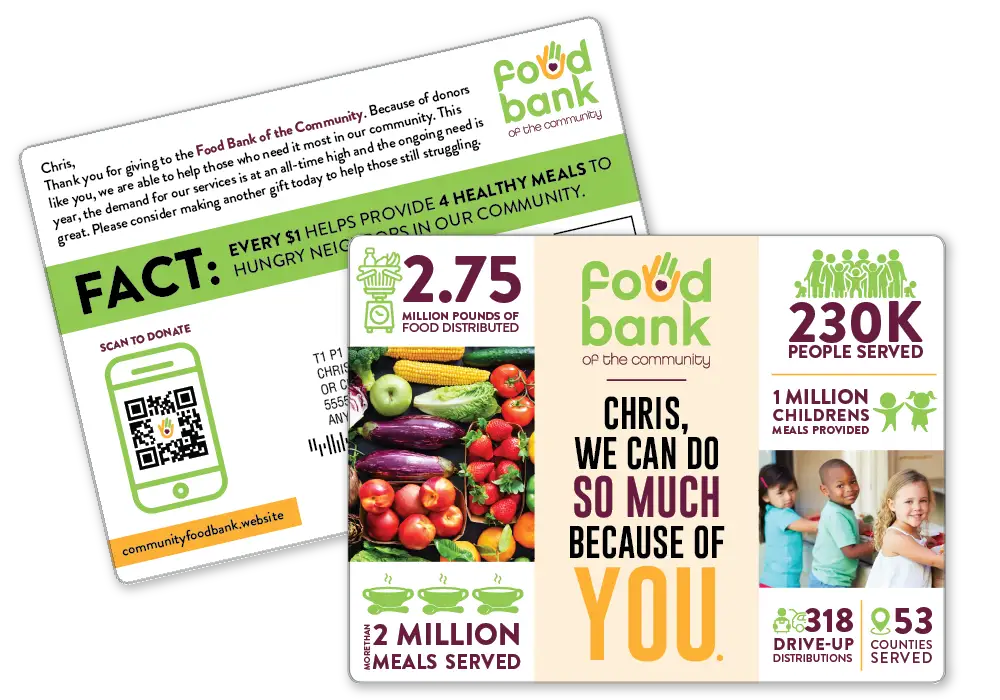 Food Bank NonProfit AcclaimMailer™ direct mail plastic postcard