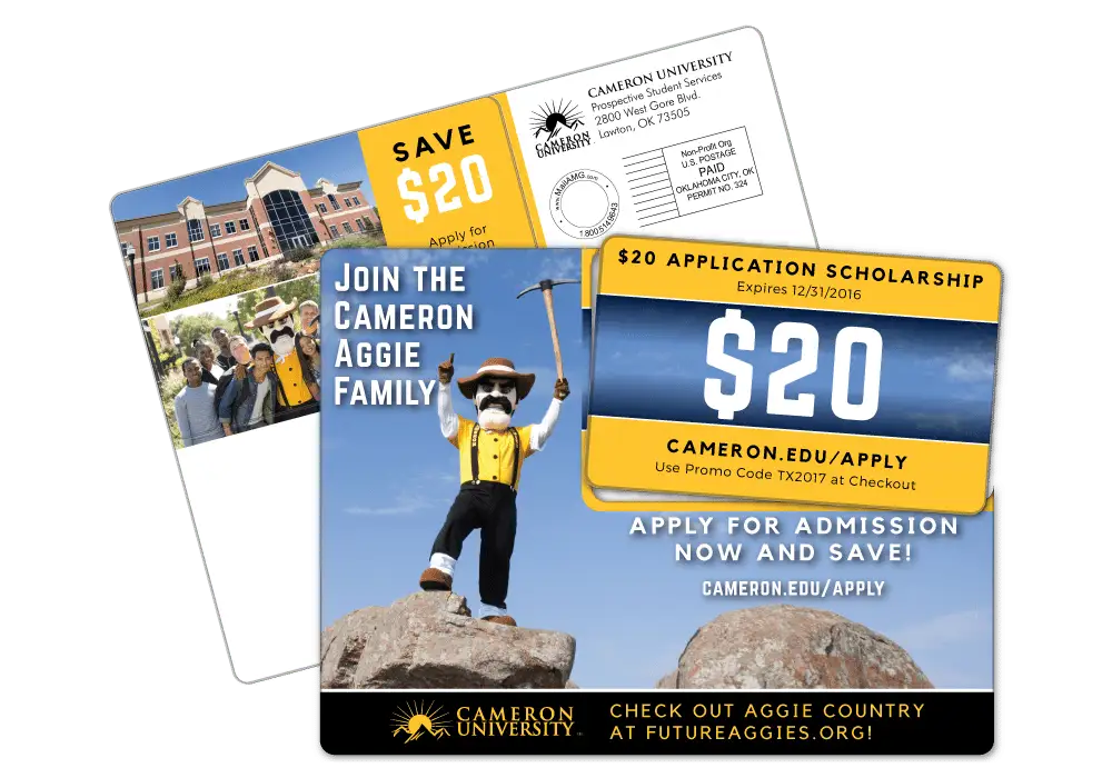 University recruiting plastic postcard