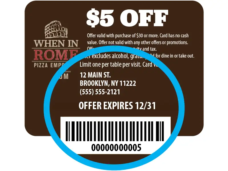 Coupon offer zoomed in on barcode