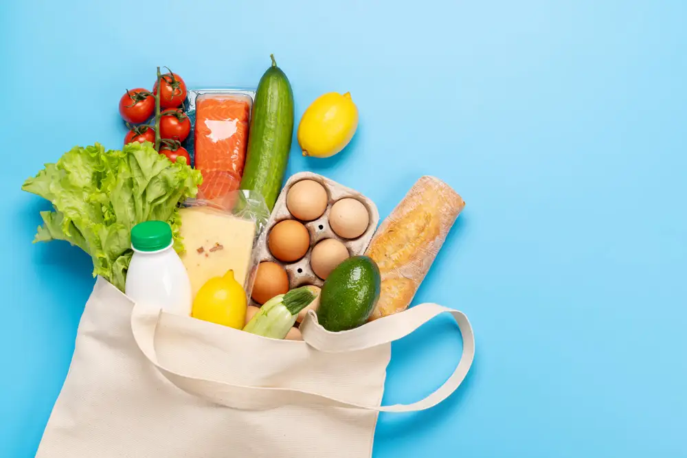 Cloth shopping bag full of food