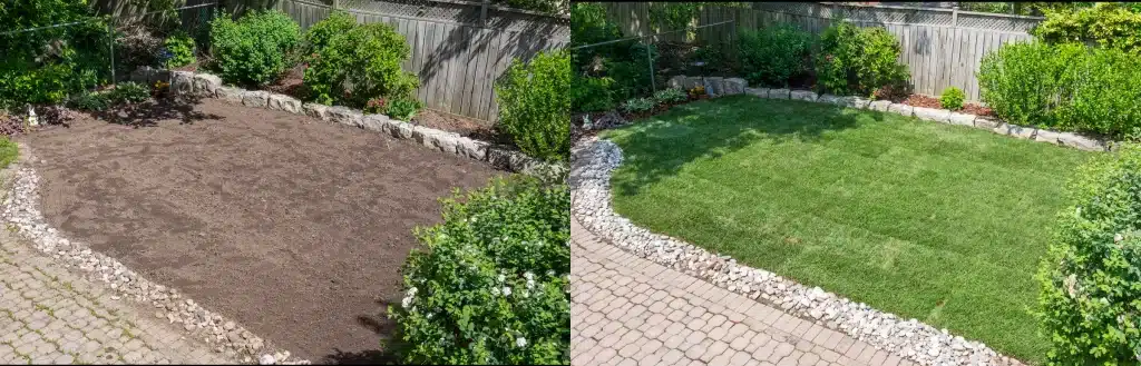 Landscaping before and after laying down sod.