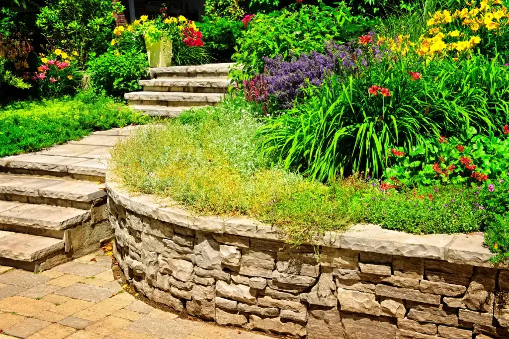 Stunning landscaping steps and retaining wall.