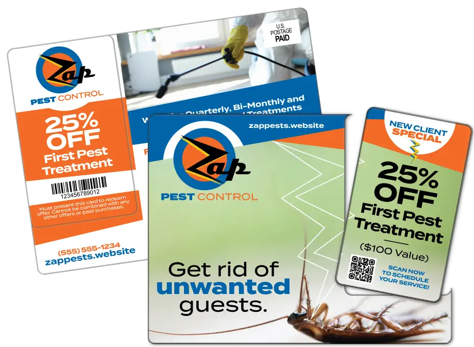 Pest Control AcclaimMailer™ direct mail plastic postcard