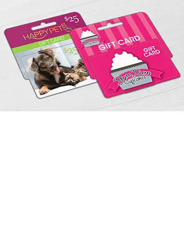 Pet Store and Cupcake Bakery point of purchase hanging display gift cards