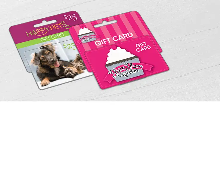 Pet Store and Cupcake Bakery point of purchase hanging display gift cards