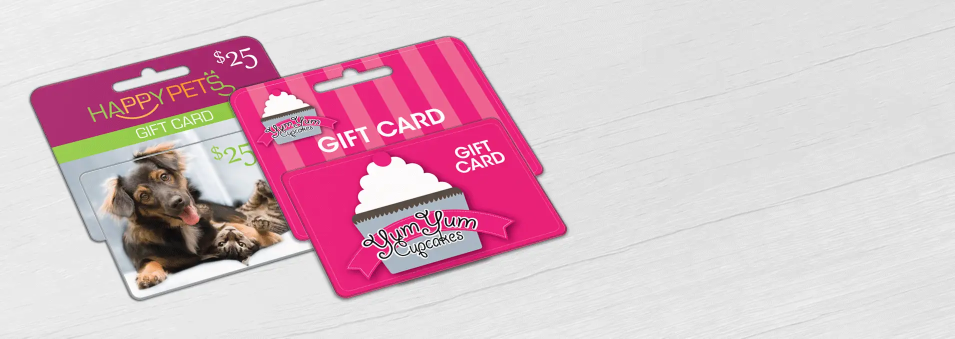 Pet Store and Cupcake Bakery point of purchase hanging display gift cards