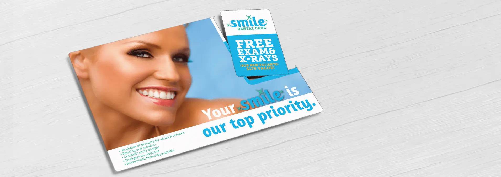 Dental jumbo direct mail plastic postcard with one break-off discount card