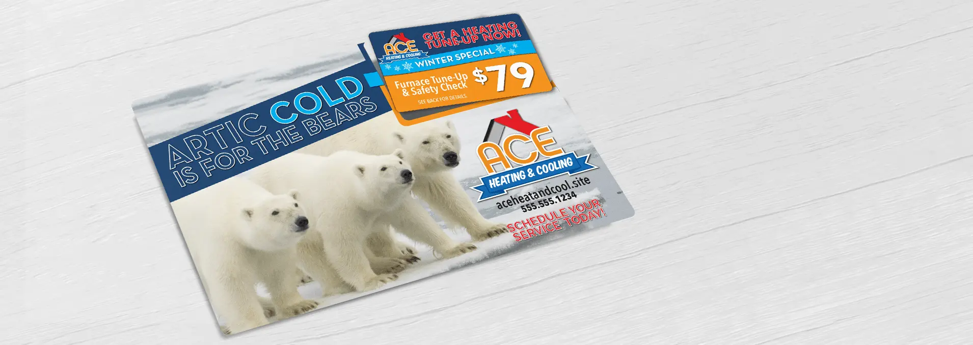 HVAC jumbo direct mail plastic postcard with one break-off discount card