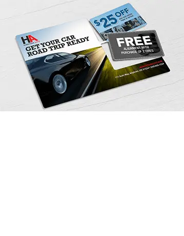 Automotive Service Oil Change direct mail plastic postcard with two break-off discount cards