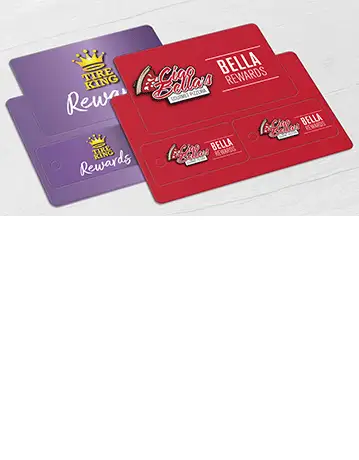 Automotive Tire Shop and Pizzeria Restaurant loyalty card with two key tags