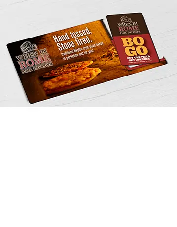 Pizza Restaurant mid-size direct mail plastic postcard with single break-off discount card